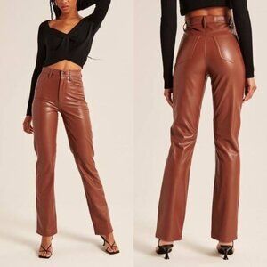 NWT Abercrombie & Fitch 90s Straight Vegan Leather Ultra High Rise Pants Sz 30/1